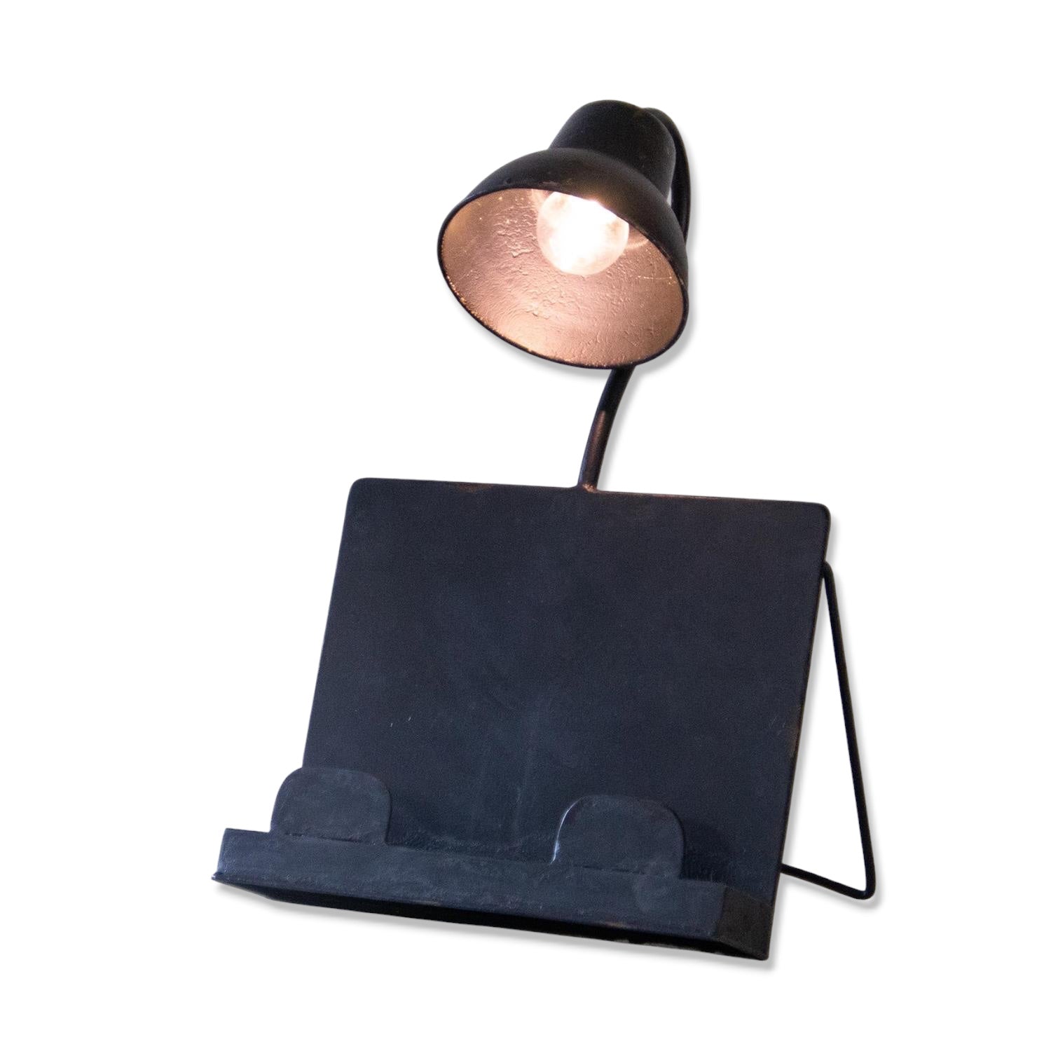 Industrial Black Iron Book Stand with Built-in Light