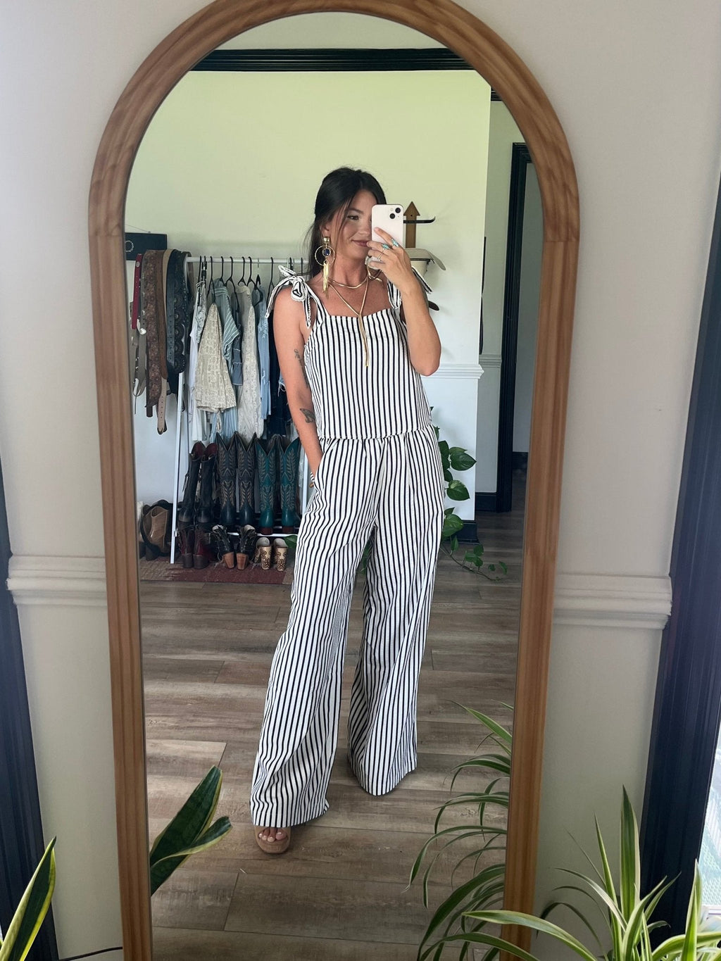 Ivory and Denim Striped Wide Leg Pants - FINAL SALE