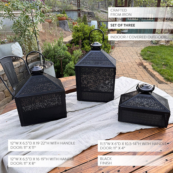 Perforated Iron Metal Lanterns, Set of Three