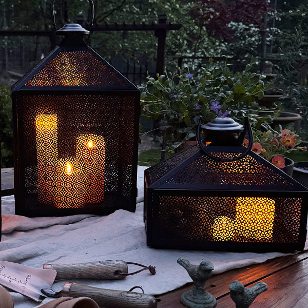 Perforated Iron Metal Lanterns, Set of Three