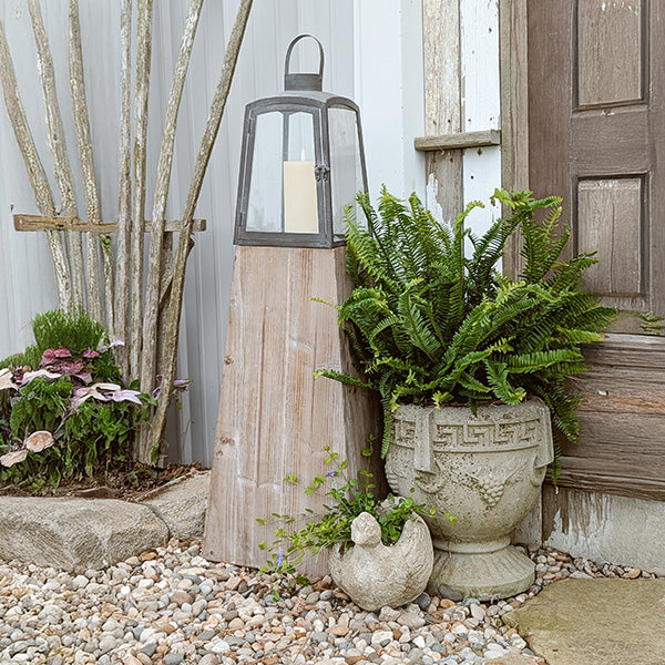 Removable Metal Lanterns with Wood Base, Set of Two
