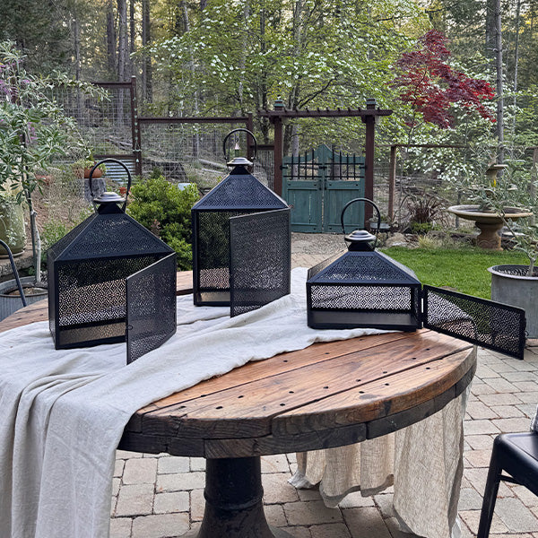 Perforated Iron Metal Lanterns, Set of Three