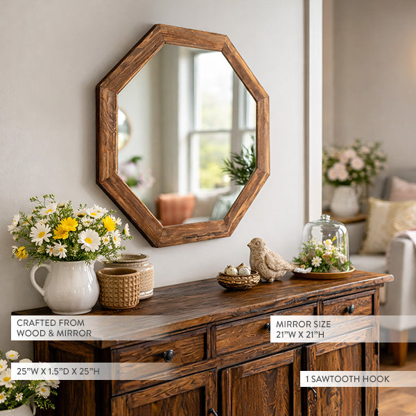 Octagon Wood Frame Mirror
