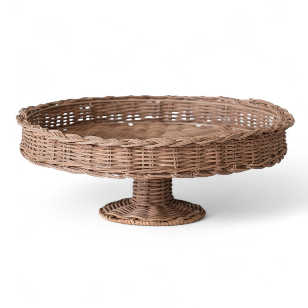 Natural Rattan Pedestal Stand with Braided Rim