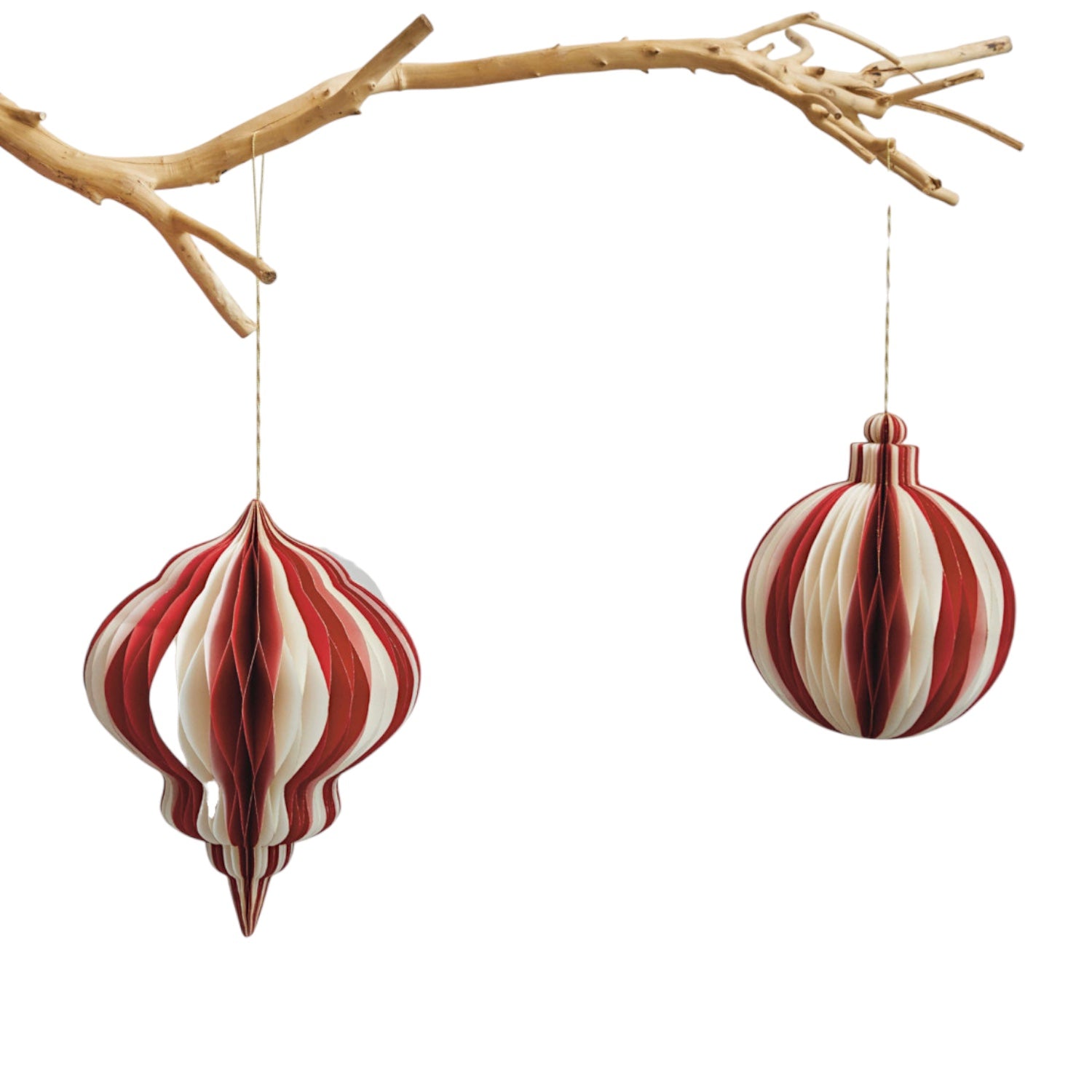 Red & White Recycled Paper Honeycomb Ornament | 2 Styles