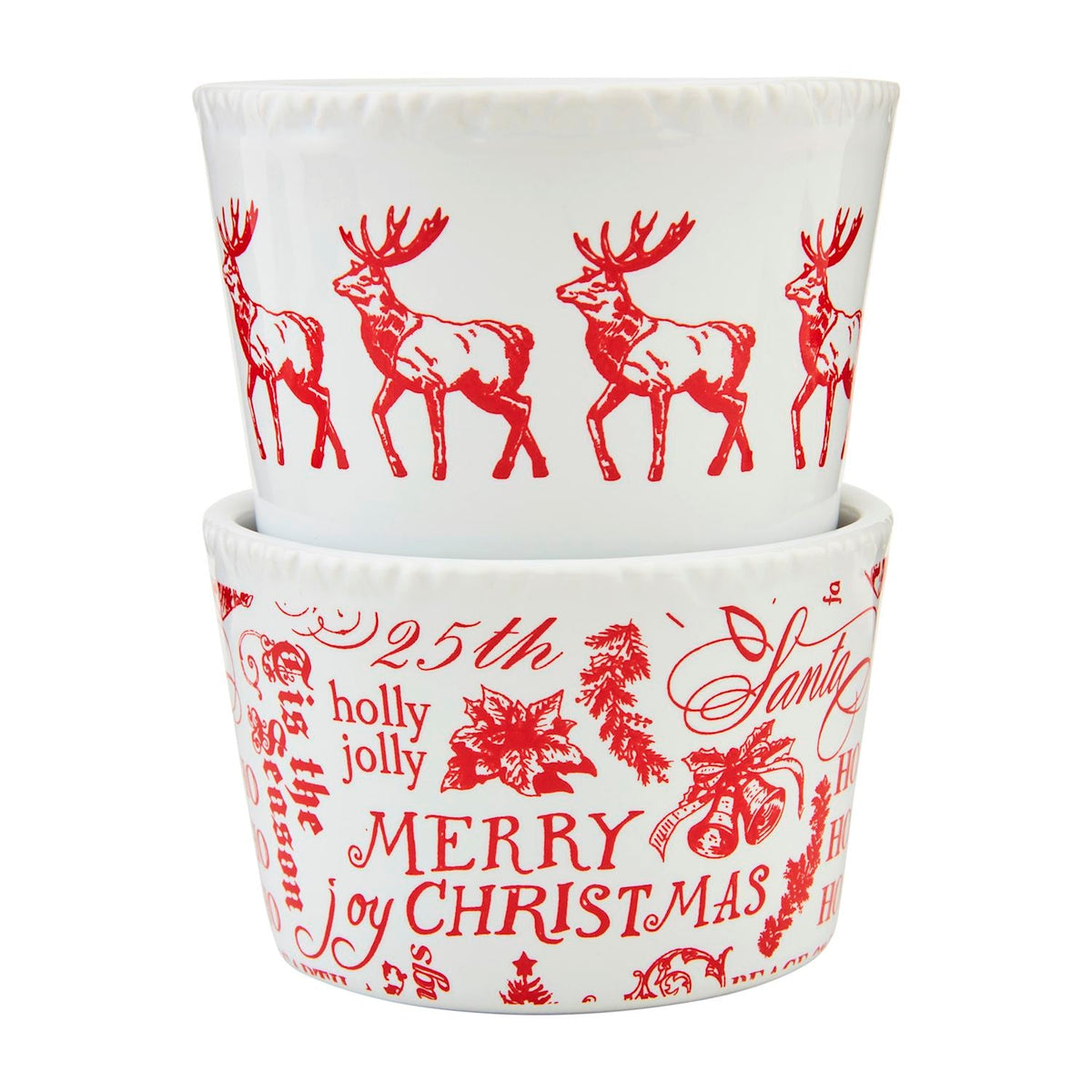 Red Toile Christmas Tidbit Dish Set (Set of 2)