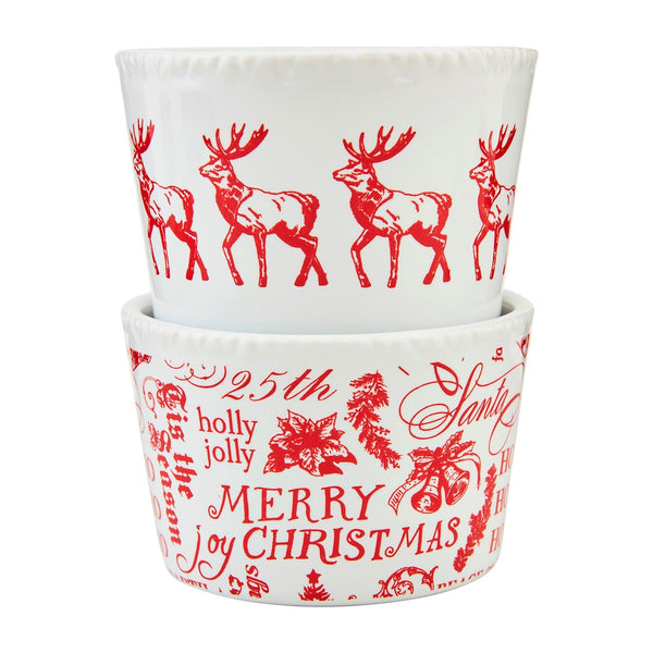 Red Toile Christmas Tidbit Dish Set (Set of 2)