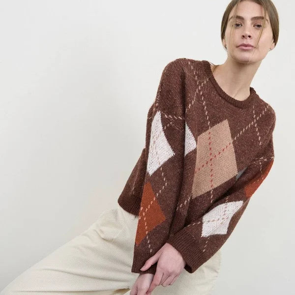 MULTI COLOR ARGYLE PULLOVER SWEATER