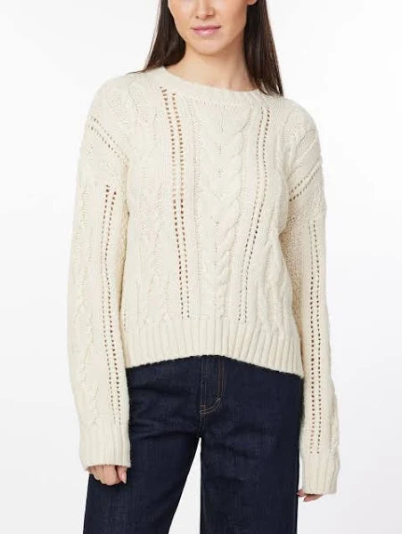 CABLE KNIT POINTELLE SWEATER