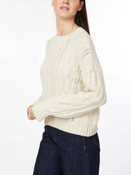 CABLE KNIT POINTELLE SWEATER