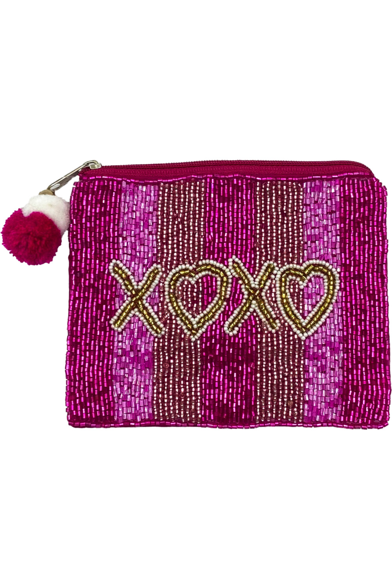 Striped XOXO Beaded Pouch