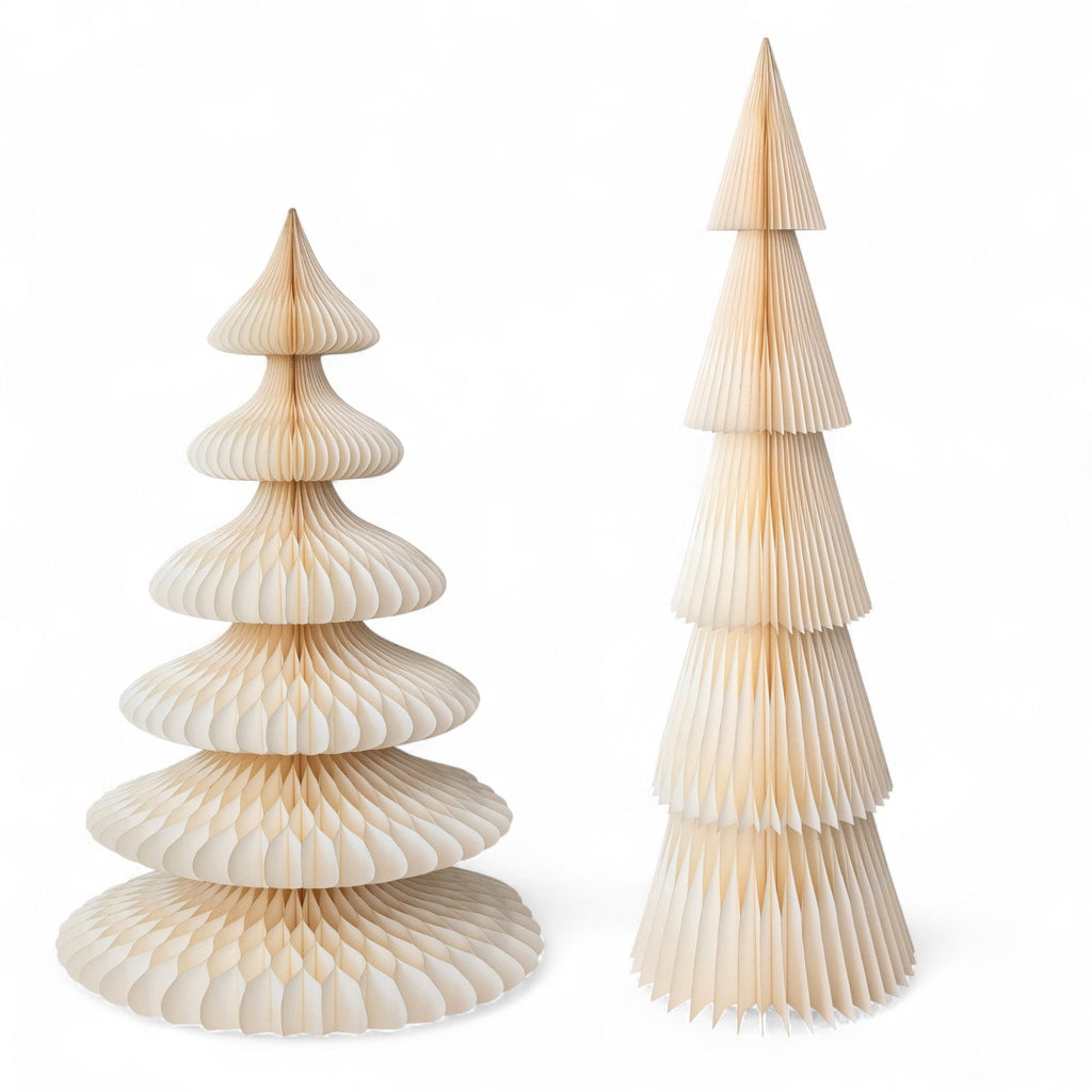 Jumbo White Honeycomb Paper Christmas Trees with Gold Glitter Edge