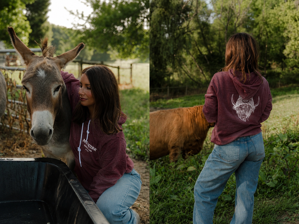 McGuire Hobby Farm Highland Cow Hoodie | Soft Farmhouse Sweatshirt