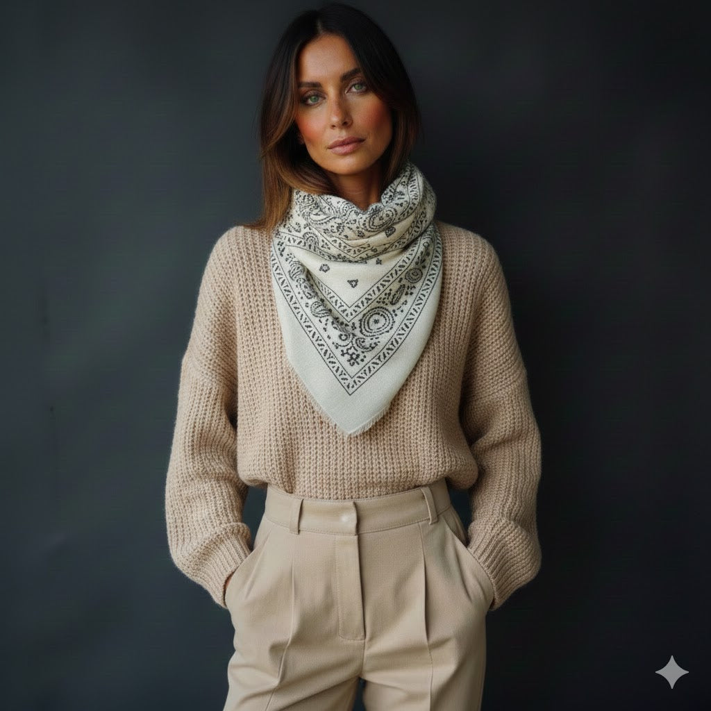 Ultimate Soft Large Square Scarf (with bandana pattern and long fringe)