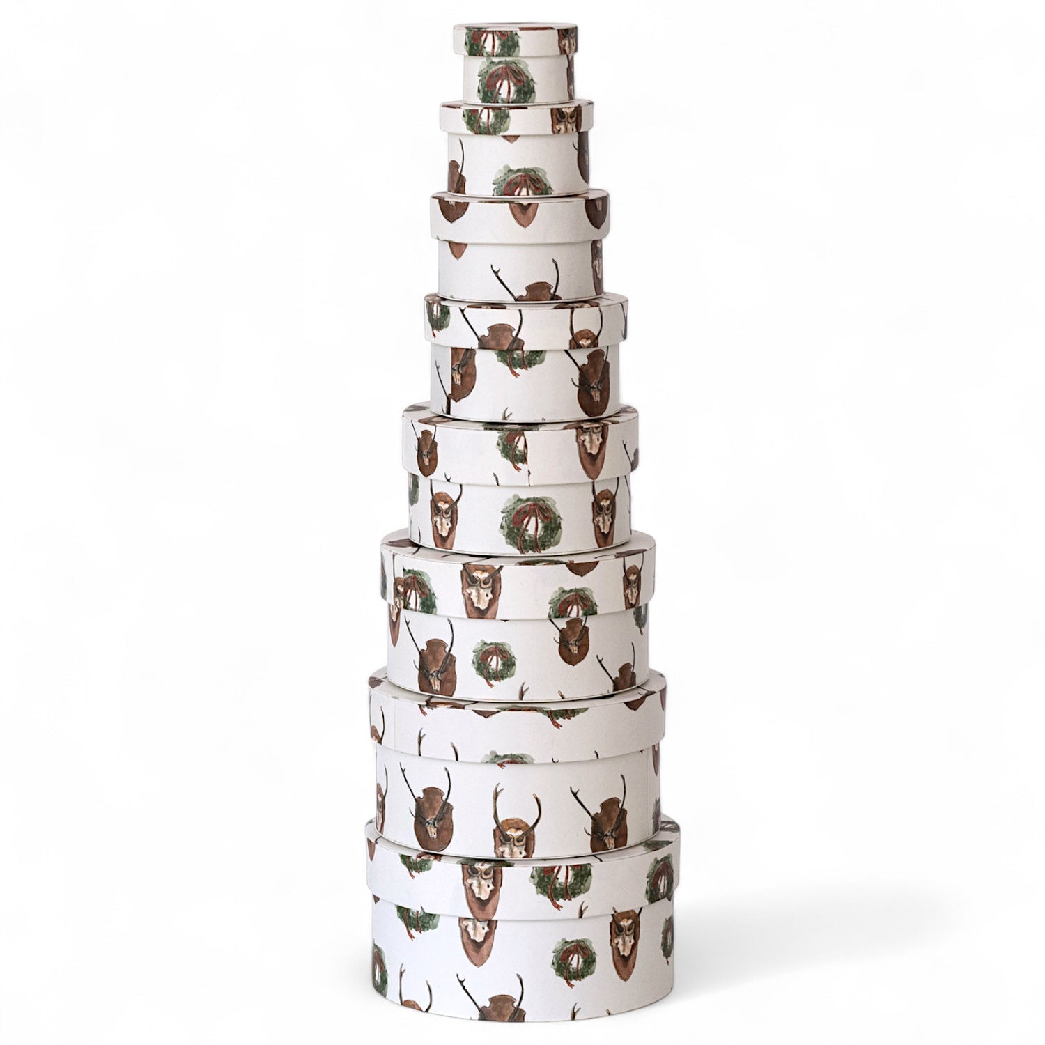 Round Handmade Recycled Paper Antler & Wreath Nesting Gift Boxes | 8 Sizes