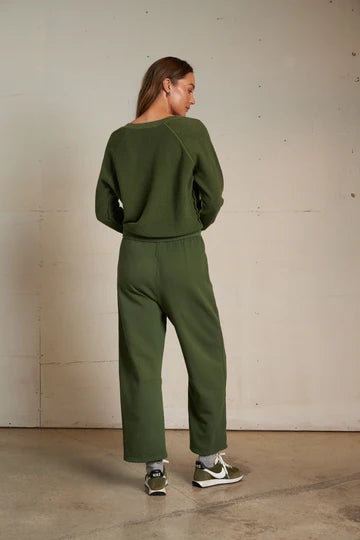 ZURI - reverse fleece v neck raglan sweatshirt- fern green